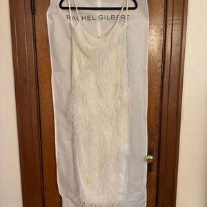 Rachel Gilbert Ivory Feather Embellished Aster Gown